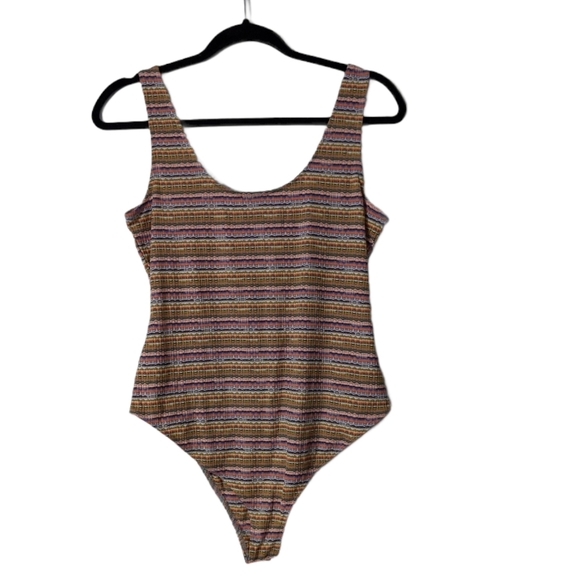 Wild Fable Pointelle Multi Color Striped Bodysuit - Picture 2 of 6
